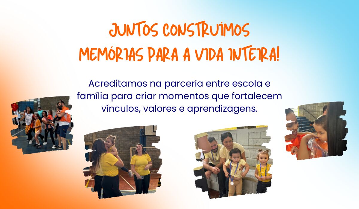 Famílias e crianças em atividades no Colégio Futura Infantil, fortalecendo vínculos e aprendizados.